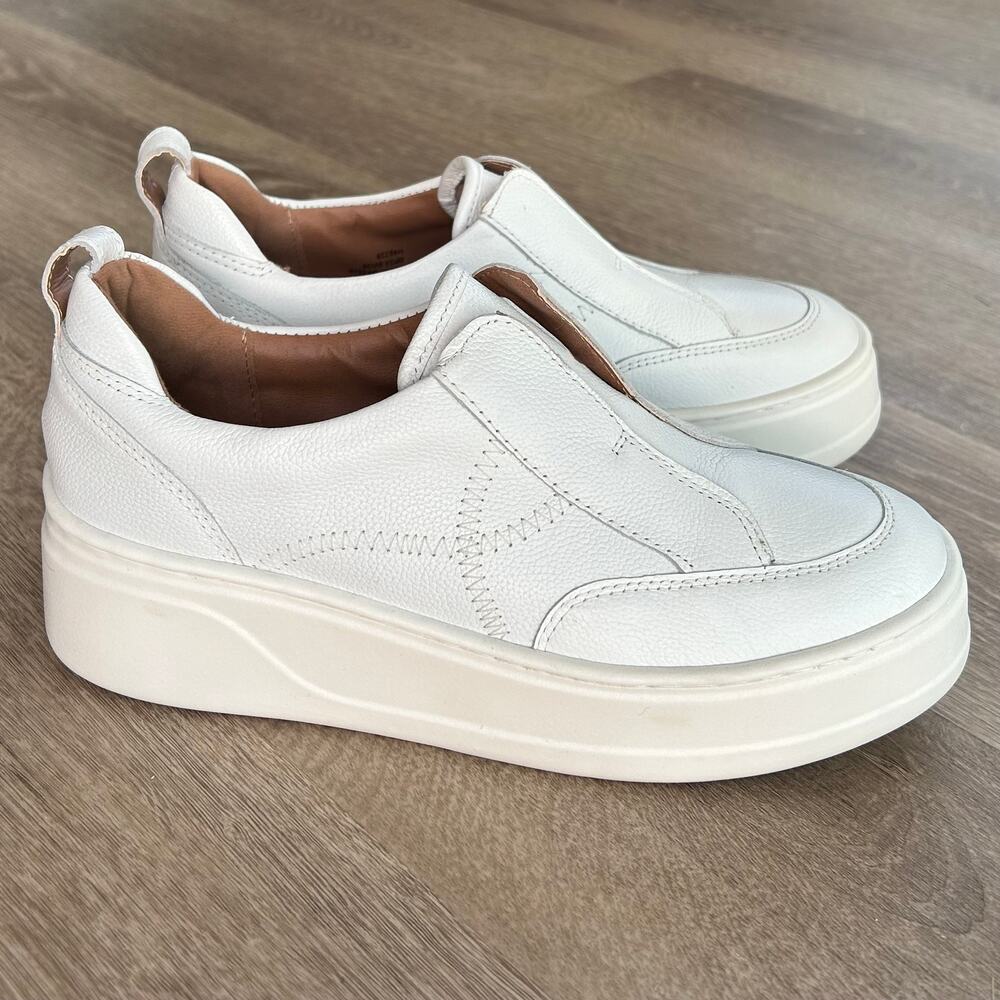 NEXT Signature Leather Chunky Wedge Platform Trainers White Sneakers Slip-On
